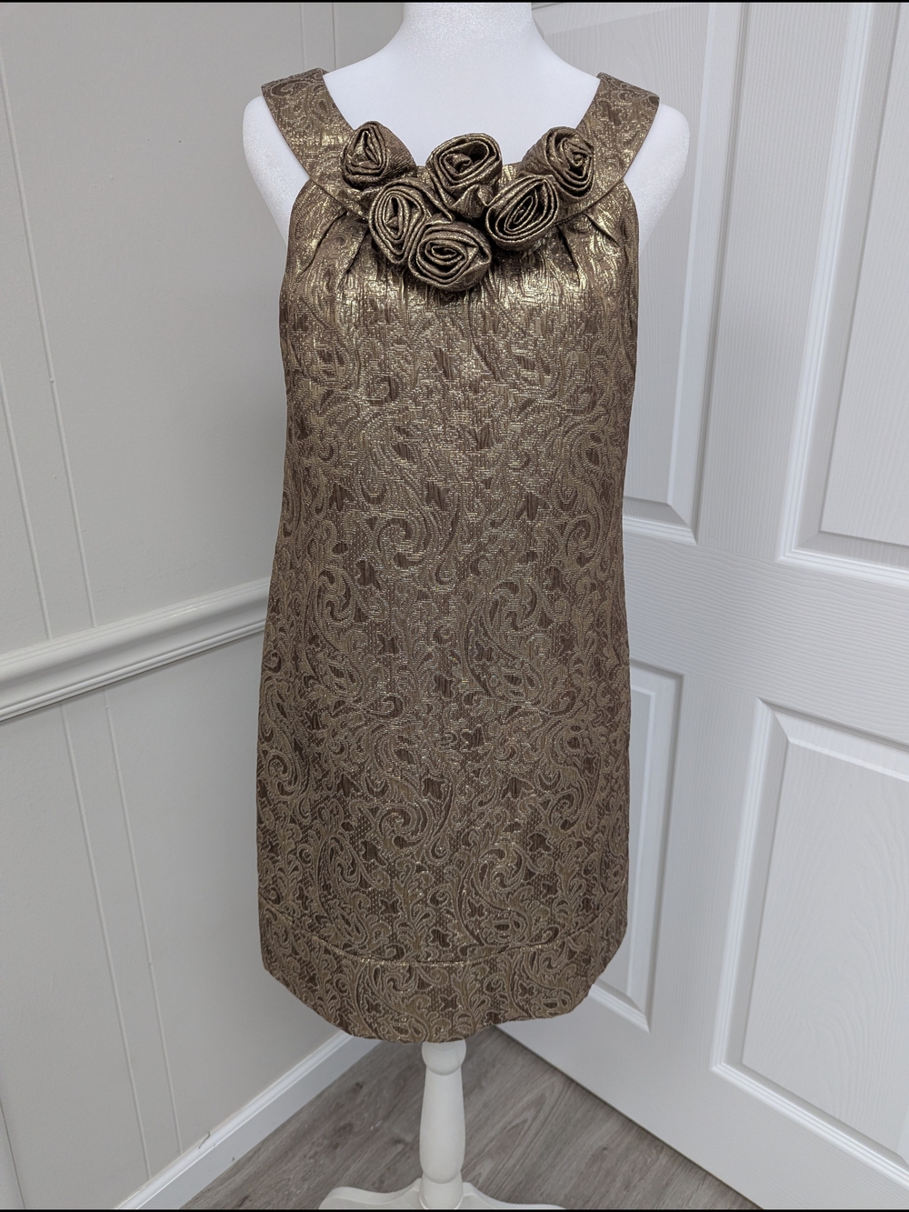 Maggy London Metallic Bronze Brocade Dress